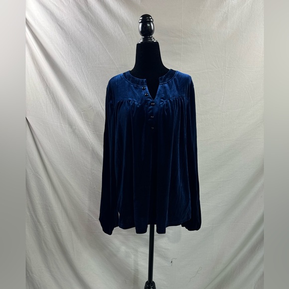 Blue Notched Neckline Lantern Sleeve - Picture 7 of 9